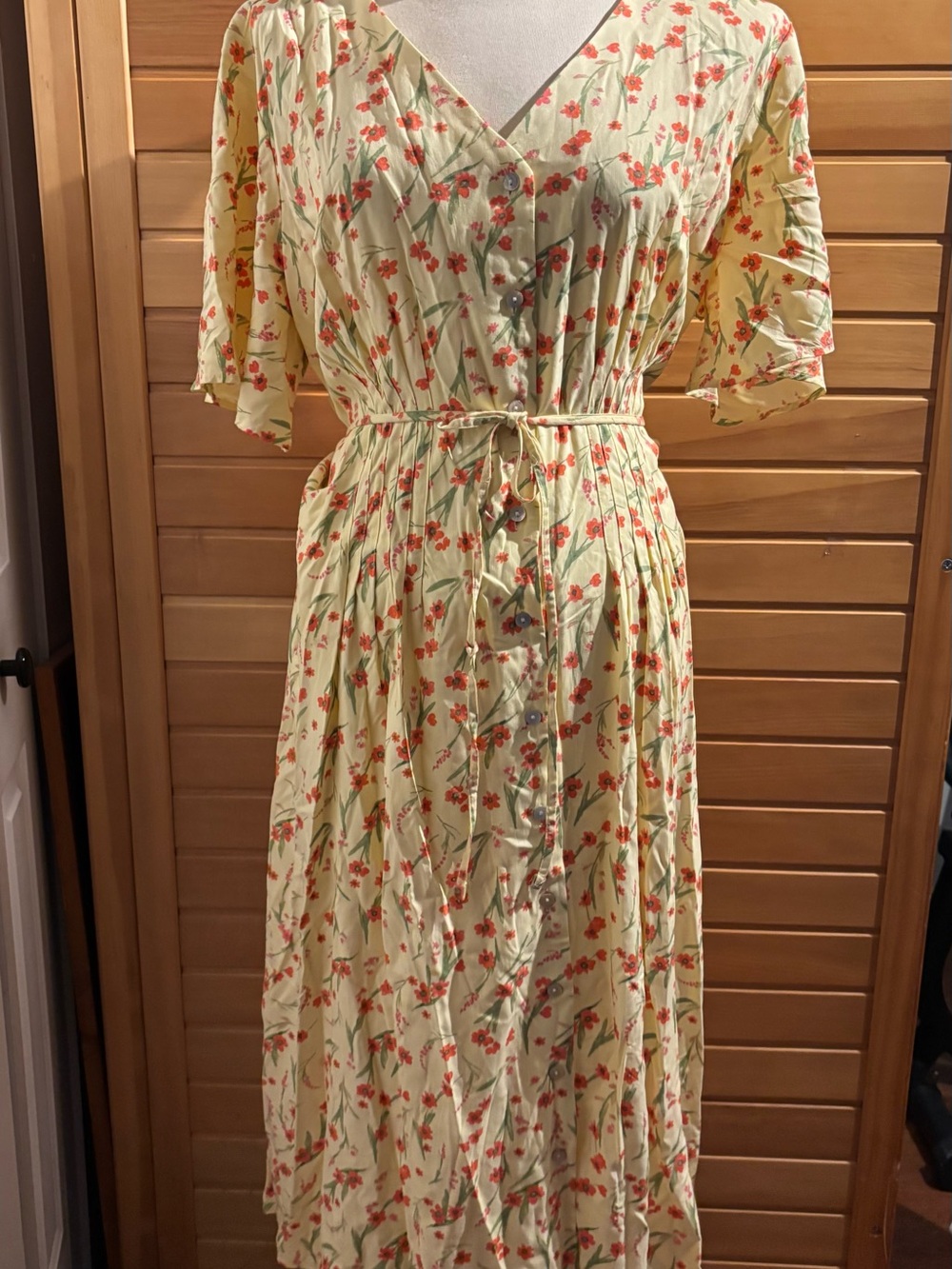 NWT Joe Fresh Pale Yellow Floral Maxi Dress with Red Floral Print